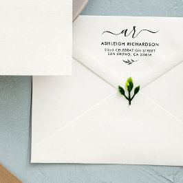 Elegante Skriptinitialen | Botanische Rücksendeadr Permastempel