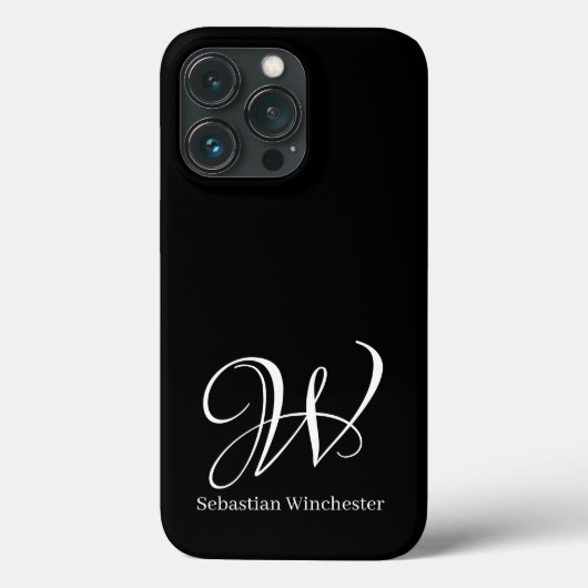 Elegante Skriptinitialen und Name solide Schwarz-w Case-Mate iPhone Hülle (Rückseite)