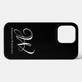 Elegante Skriptinitialen und Name solide Schwarz-w Case-Mate iPhone Hülle (Rückseite (Horizontal))