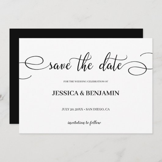 Elegante Skriptkalligrafie Hochzeit Speichern Sie Save The Date (Vorne/Hinten)
