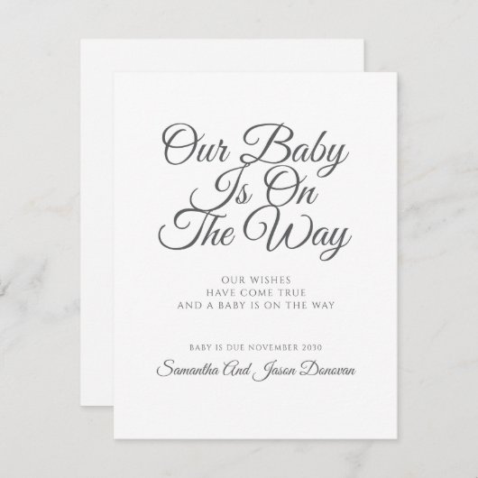 Elegante SkriptSchwangerschaft Ankündigung (Vorne/Hinten)