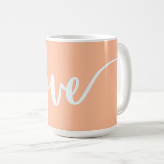 Elegante Skripttopographie hellorange Pachy-LIEBE Kaffeetasse (VorderseiteRechts)