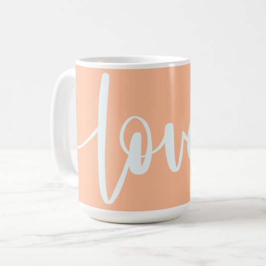Elegante Skripttopographie hellorange Pachy-LIEBE Kaffeetasse (Vorderseite Links)