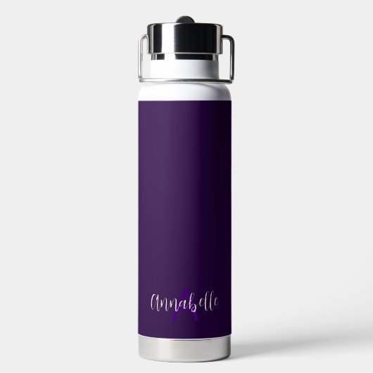 Elegante Skripttypinitialen und Name Deep Violet Trinkflasche (Hinten)