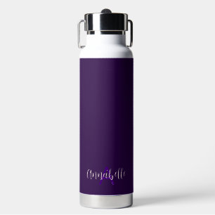 Elegante Skripttypinitialen und Name Deep Violet Trinkflasche