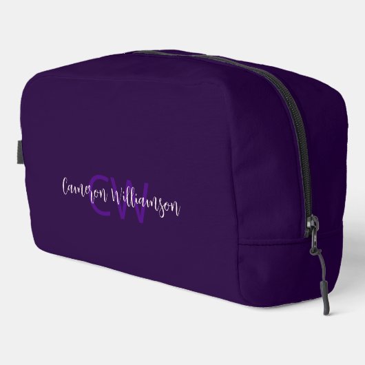 Elegante Skripttypinitialen und Name Deep Violet Waschbeutel (Rechte Ecke)