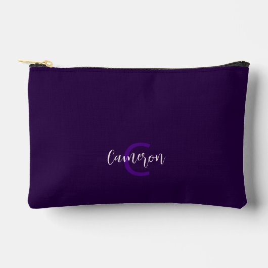 Elegante Skripttypinitialen und Name Deep Violet Zubehörtasche (Vorderseite)