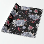 Elegante Skull Rose Coffin Silver Black Geschenkpapier (Ungerollt)