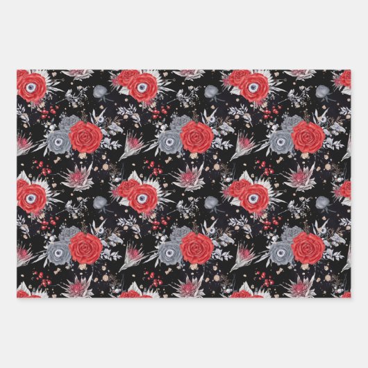 Elegante Skull Rose Coffin Silver Black Geschenkpapier Set (Vorderseite 2)