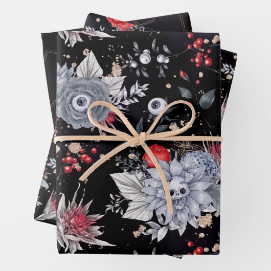 Elegante Skull Rose Coffin Silver Black Geschenkpapier Set (Beispiel)