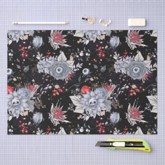 Elegante Skull Rose Coffin Silver Black Seidenpapier (Handwerk)