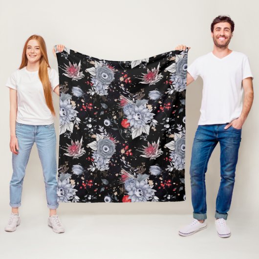 Elegante Skull-Rose Silver Black Fleecedecke (Beispiel)