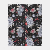 Elegante Skull-Rose Silver Black Fleecedecke (Vorderseite)