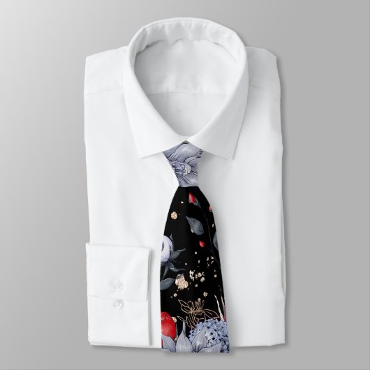 Elegante Skull-Rose Silver Black Krawatte (Gebunden)