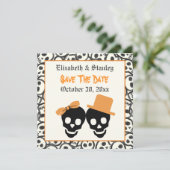 Elegante Skulls Halloween Hochzeit Save the Date (Stehend Vorderseite)
