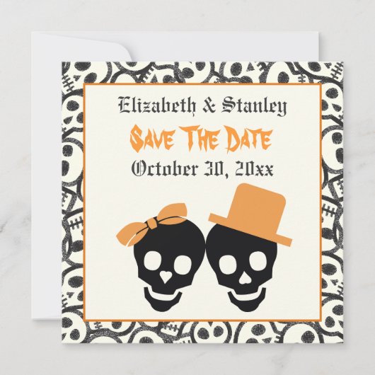 Elegante Skulls Halloween Hochzeit Save the Date (Vorderseite)