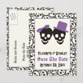 Elegante Skulls Halloween Hochzeit Save the Date Ankündigungspostkarte (Vorne/Hinten)