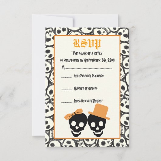 Elegante Skulls Halloween-Hochzeitskarte RSVP (Vorderseite)