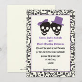 Elegante Skulls Halloween lila Hochzeitseinladung Einladung (Vorne/Hinten)