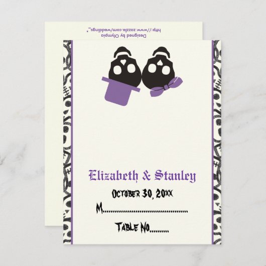 Elegante Skulls Halloween lila Hochzeitsfeier Plat Einladung (Vorne/Hinten)