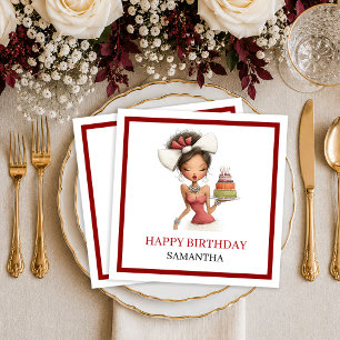 Elegante skurrile Frau Tiefrotes Schrift Serviette