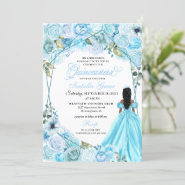 Elegante Sky Blue Floral Quinceanera Einladung