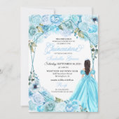 Elegante Sky Blue Floral Quinceanera Einladung (Vorderseite)