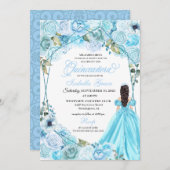 Elegante Sky Blue Floral Quinceanera Einladung (Vorne/Hinten)