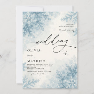 Elegante Sky Blue Snowflake Winter Wedding Einladung