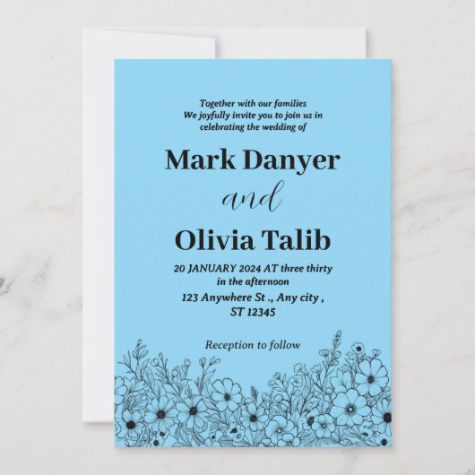 Elegante Sky Blue Wedding Einladung - Romantisch (Vorderseite)