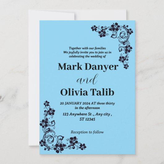 Elegante Sky Blue Wedding Einladung - Romantisch (Vorderseite)