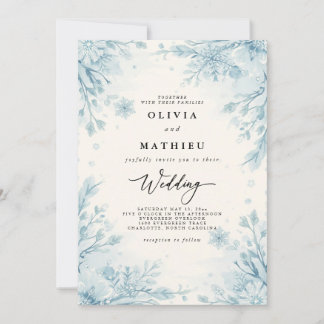 Elegante Sky Blue Winter Botanical Wedding Einladung