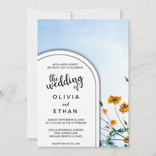 Elegante Sky Sunflowers Summer Floral Wedding Einladung (Vorderseite)