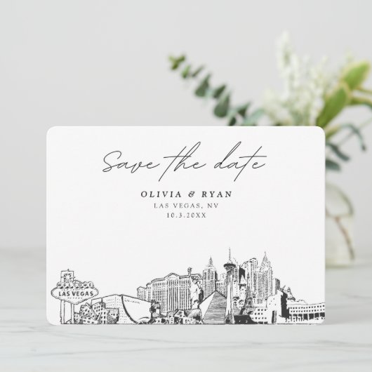 Elegante Skyline Modern Las Vegas Save the Date Einladung (Stehend Vorderseite)