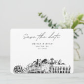 Elegante Skyline Modern Seattle Save the Date Einladung (Stehend Vorderseite)