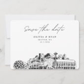 Elegante Skyline Modern Seattle Save the Date Einladung (Vorderseite)