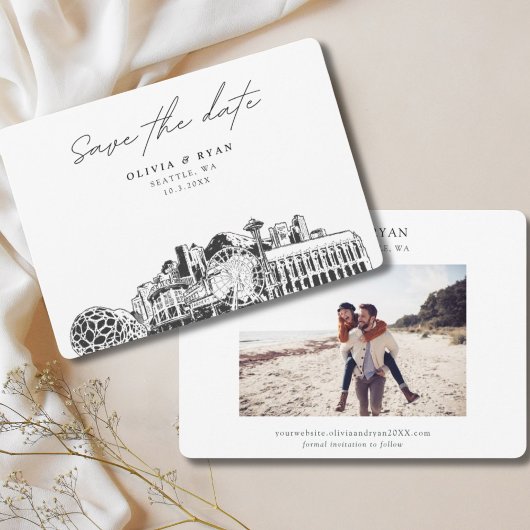 Elegante Skyline Modern Seattle Save the Date Einladung