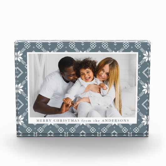 Elegante Slate Blue Nordic Snowflake Weihnachten Fotoblock (Vorderseite)