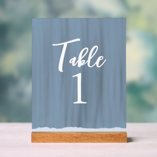 Elegante Slate Blue Painted Wedding Tischnummer Acrylschild (Neutral)