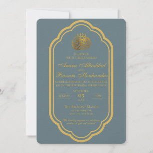 Elegante Slate Blue und Gold Islamische Hochzeit Einladung