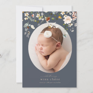Elegante Slate Wildblumen Foto Geburtserklärung Einladung