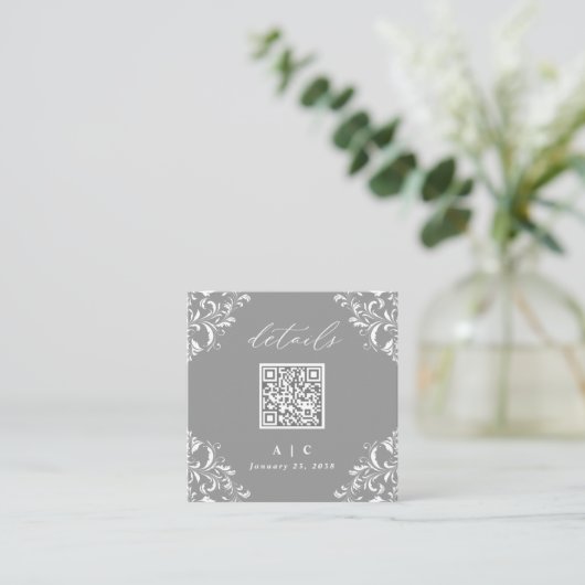 Elegante Small Wedding Details Card Grau Begleitkarte (Stehend Vorderseite)