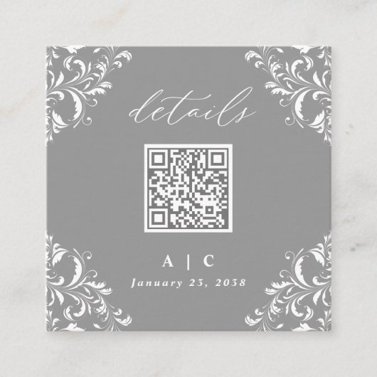 Elegante Small Wedding Details Card Grau Begleitkarte (Vorderseite)