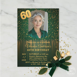 Elegante Smaragd-Gold-Glitter 60. Geburtstagsfeier Einladung