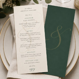 Elegante Smaragd-Gold-Monogramm-Hochzeits-Menükart Menükarte