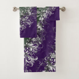 Elegante Smaragd- und Amethyst-Silberbesatz-Handtu Badhandtuch Set