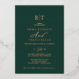 Elegante Smaragd- und Goldfolie-Monogramm-Hochzeit Folieneinladung