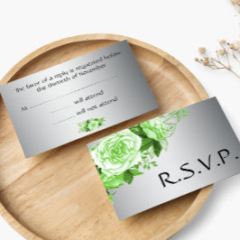 Elegante Smaragdfarbene Rose und Silberhochzeit RSVP Karte