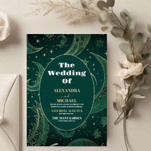 Elegante Smaragdgrün Gold Himmelhochzeit Einladung