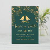 Elegante Smaragdgrün & goldblütige Vögel Rettete d Save The Date (Stehend Vorderseite)